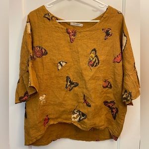 Viola Borghi made in Italy 100% linen butterfly brown top. Size small
